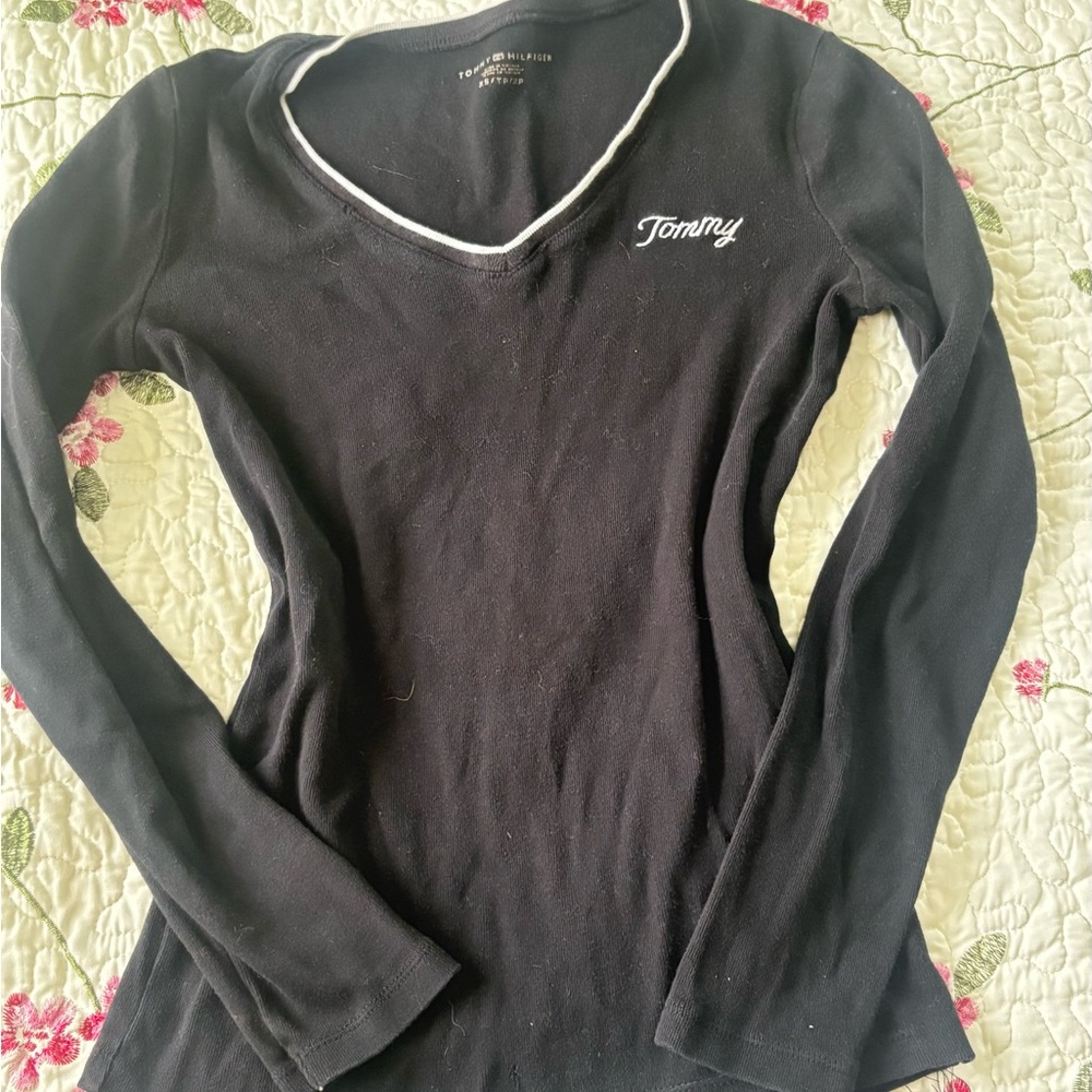 Tommy Hilfiger Black Long Sleeve Tee with White Trim